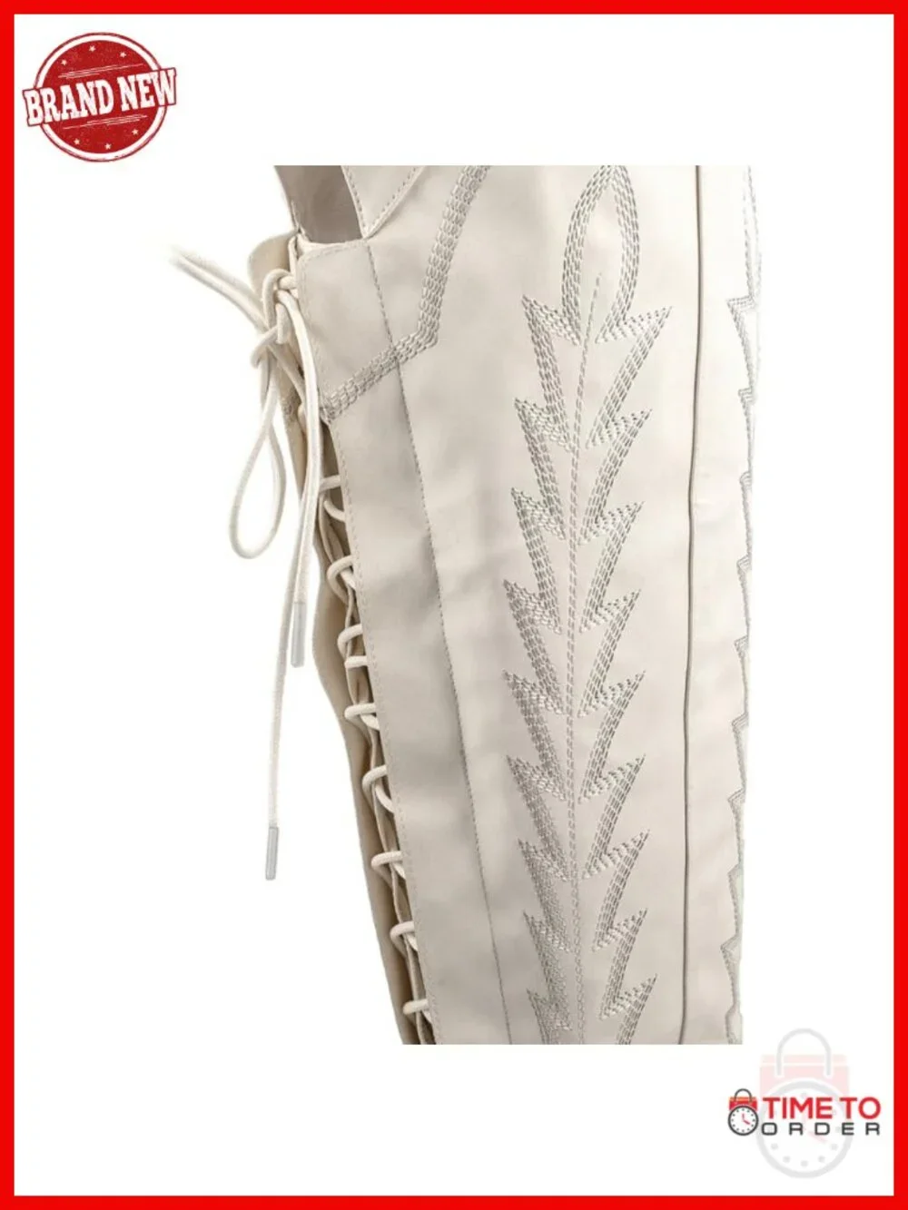 Women Over The Knee Cowboy Boots Faux Leather Wide Calf Embroidered Chunky Heel